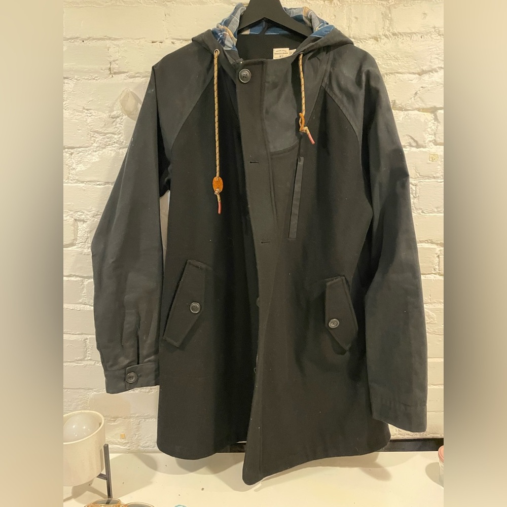 Bridge and Burn wool and waxed canvas coat with hood